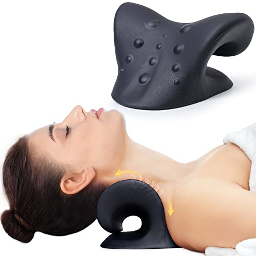 Cozyhealth Neck Stretcher for Neck Pain Relief, Neck and Shoulder Relaxer Cervical Traction Device Pillow for TMJ Pain Relief and Muscle Relax, Cervical Spine Alignment Chiropractic Pillow (Black) - color: Black