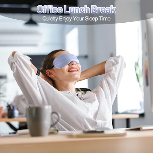Silk Sleep Mask, Blackout Eye Mask for Sleeping with Adjustable Strap - color: Light Purple