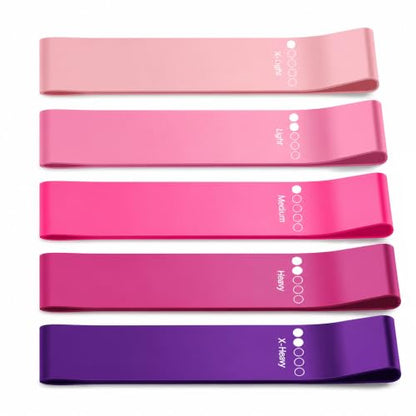 Resistance Bands Set of 5, Skin-Friendly Exercise Loop Bands for Legs and Glutes, Elastic Workout for Home Gym Fitness, Yoga, Pilates, Strength Training & Physical Therapy - color: Pink