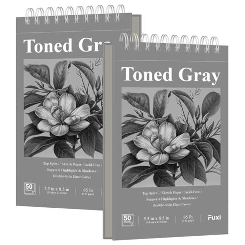 Fuxi Toned Gray Sketchbook, 2-Pack - 5.5" x 8.5", | 85lb/130gsm Charcoal Drawing Paper, 50 Sheets Per Pad. - color: Toned Gray