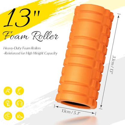 Foam Roller High-Density Massage Roller for Deep Tissue & Muscle Recovery - color: Orange