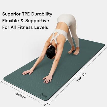 WEILA Extra Thick 10mm Yoga Mat,76"x28" Dual-Color TPE with Carry Strap - color: Dark Green & Black