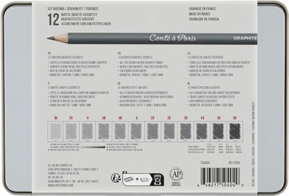 Conté à Paris 12 Count Assorted Graphite Pencil Drawing Set | Multiple Drawing Grades, Smooth Laydown And Easy Blending, Ideal For Shading Detail And Technical Sketching - style: 12 Count Assorted Graphite Pencil Drawing Set