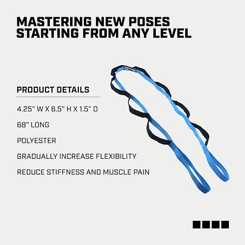 Capelli Sport Yoga Strap Stretch, Multi-Level Stretching Strap with Loops for Physical Therapy, Blue, 68 Inch