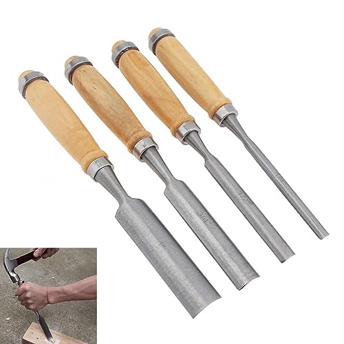 4PCS Semi-Circular Woodworking Chisel Set - Chrome Vanadium Steel Carpenter Wood Carving DIY Gouge Chisels for Beginners & Hobbyists