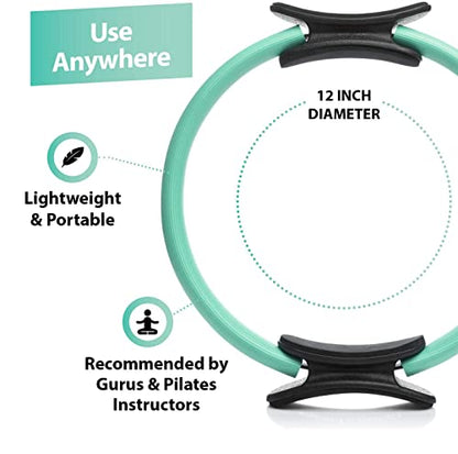 URBNFit Pilates Ring - 12" Magic Circle w/Dual Grip, Foam Pads for Inner Thigh Workout, Toning, Fitness & Pelvic Floor Exercise - Yoga Rings w/Bonus Exercise Guide - color: Teal