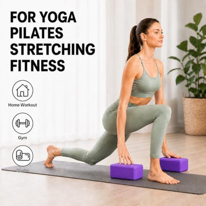 EXERZ Yoga Blocks 2 pack, Gym Blocks, Exercise Workout Fitness Bricks, Pilates Stretch Handstand Non-Slip - color: Purple