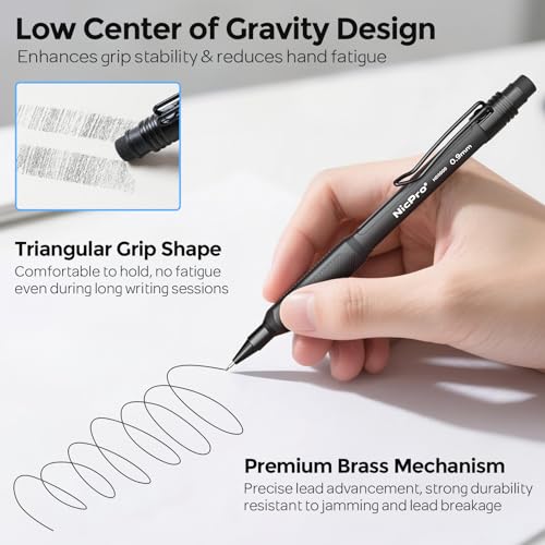 Nicpro Art Mechanical Pencil 0.9mm with Case, 3PCS Mechanical Pencils 0.9 | HD1000 Led Pencils 0.9 mm + 6 Tube HB Lead Refill, Eraser, Weatherproof Barrel for Outdoor Writing Drafting Drawing Sketching - style: 0.9mm(3 Pcs)
