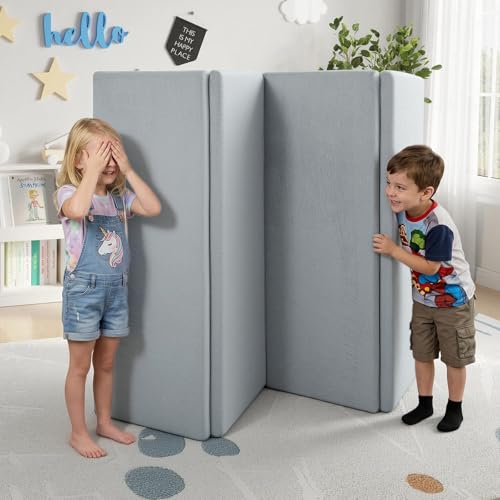 MeMoreCool Kids Floor Mattress, 48x72 Inch Foldable Play Mat, Solid Grey | Solid grey 4x6 ft foam tatami futon mat - color: Grey