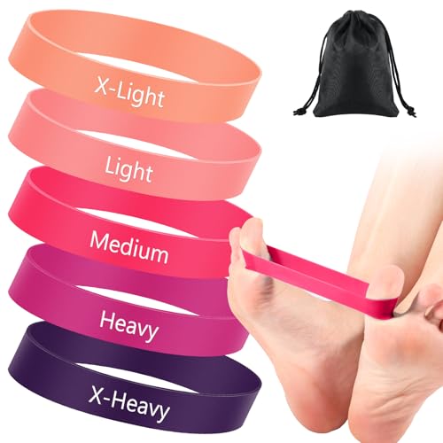 WinnerWhy 5 Pack Toe Exercise Bands Stretcher Separator Spacer,Pink | Silicone Spacers for Bunion Corrector Alignment, Resistance Loop for Yoga Stretching Exercise, Foot Care with Carry Bag - color: Pink