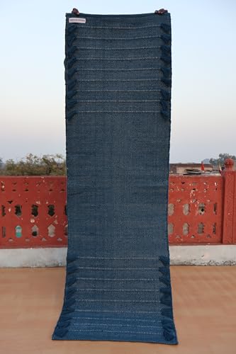 Jaipur Art & Rugs Cotton Yoga Rug - Eco-Friendly Hand-Woven Thick Mat (24”x72”x5mm) for Everyday Fitness at Home - Comfortable & Extra-Long - color: Blue
