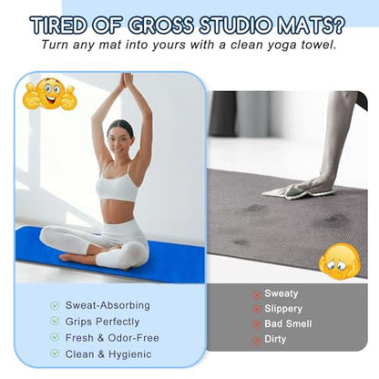 Yoga Mat Towel, Extra Thick (600GSM) Soft Hot Yoga Towel, Non-Slip and Sweat Absorbent for Hot Yoga, Bikram, Pilates, and Fitness, 72" x 27.5", Dual-Color, Grey/Blue - color: Dark Blue