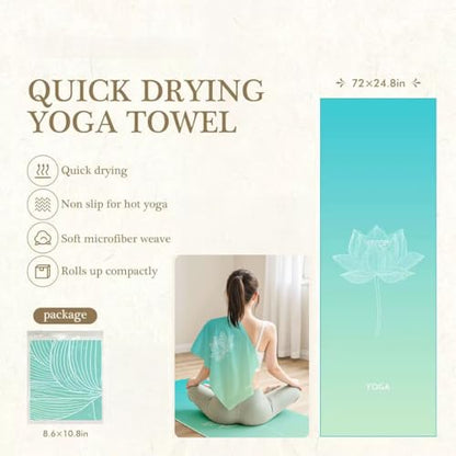 Yoga Towels, Non Slip Hot Yoga Mat Towel with Grip Dots,Super-Absorbent Soft Microfiber Yoga Blanket for Pilates, Fitness and Workout 72inch x 24inch