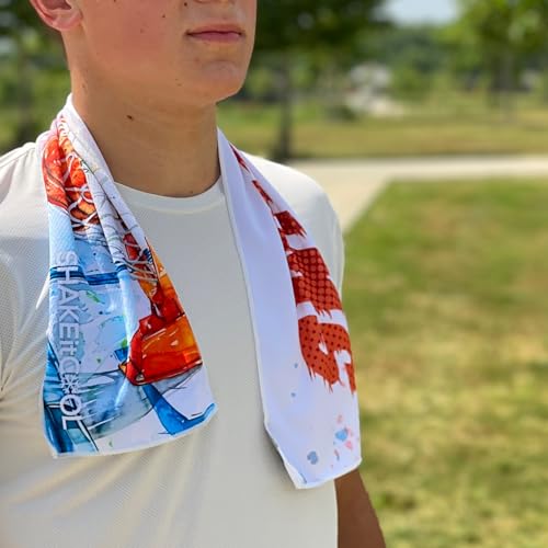 SHAKEitCOOL Original Cooling Towel – Be Cool in Style - Heat Relief, Soft, Lightweight, Sun Protection, Easy Clean - Perfect for Biking, Running, Yoga, Gym, Gardening - Basketball - color: Basketball