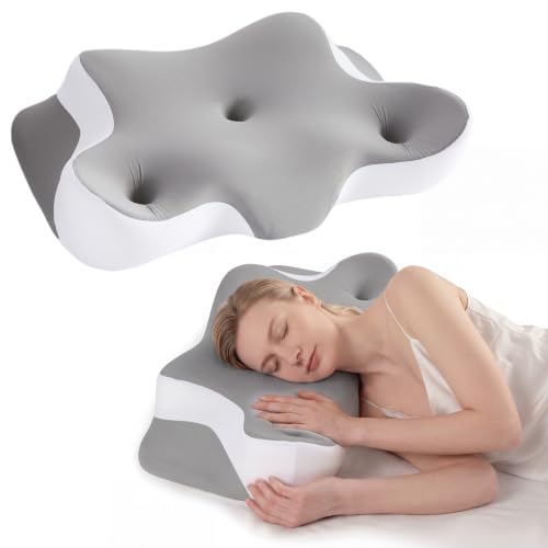 Sweetcrispy Cervical Neck Pillow for Neck Pain Relief, Ergonomic Contour Memory Foam Pillow for Side Back & Stomach Sleepers with Cooling Breathable Cover - color: Grey-1, size: Standard