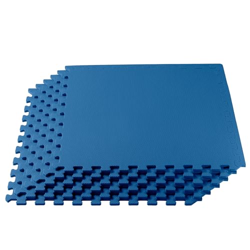 We Sell Mats 3/8" Thick Multipurpose EVA Foam Exercise Floor Mat, Interlocking Tiles, Anti-Fatigue for Home or Gym - color: Blue, style: 24 Square Feet (6 Tiles)