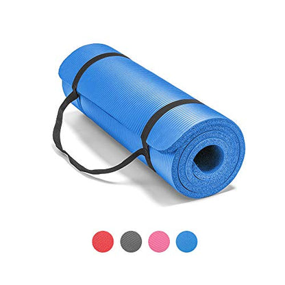 LOKATSE Home All Purpose Thick Yoga Mat with Carrying Strap High Density - color: Blue