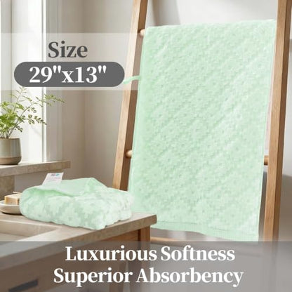 VOOVA & MOVAS Green Hand Towels 2 Pack, 100% Cotton, 13x29 in | Lightweight Fluffy, Absorbent & Quick Dry, Fade Resistant, Jacquard Pattern, Built-in Hanging Loop, Gentle on Skin - color: Green