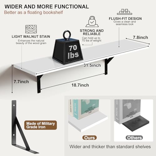 Tectocker-DOU 31.5" Long Floating Book Shelves for Wall, Heavy Duty, White - color: White, size: 31.5W×8D