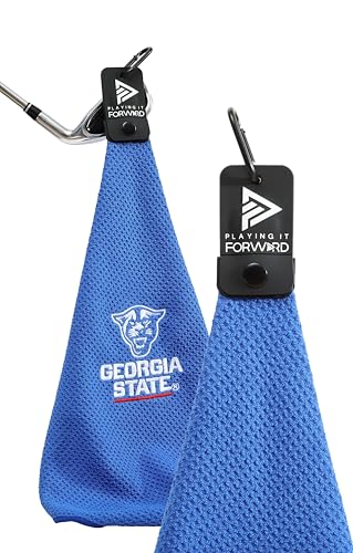 Magnetic Golf Towel Georgia State University - Waffle Weave Microfiber Towel with Ultra Strong Magnet & Clip for Secure Hold on Golf Bags & Cart - Ideal for Clubs & Accessories by Playing It Forward - color: Georgia State