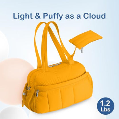 TOPDesign Travel Duffel Bag for Women, Puffer Gym Bag Sports Tote with Wet Pocket, Carry On Weekender with Luggage Sleeve (Golden Yellow) - color: Golden Yellow