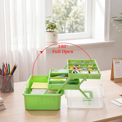 BTSKY 3-Layer Foldable Craft Organizer, Portable Tackle Box with Handle & Adjustable Dividers, Multi-Purpose Toolbox for Art Supplies, Sewing, Medicine, 12.2x6.7x5.7 Inch, Light Green - color: Light Green