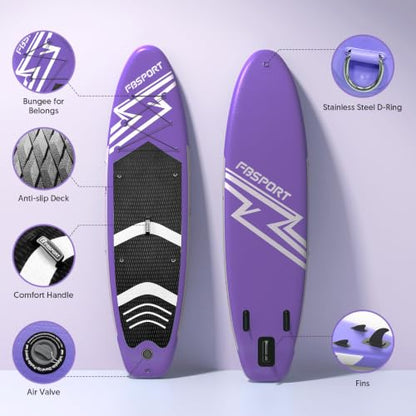 FBSPORT 11' Premium Stand Up Paddle Board, Yoga Board with SUP Accessories & Carry Bag | Wide Stance, Surf Control, Non-Slip Deck, Leash, Paddle and Pump for Youth & Adult - color: Purple