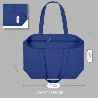 TOPDesign 1-Pack Canvas Tote Bag with an External Pocket, Reusable Grocery Shopping Bag, Top Zipper Closure, Daily Essentials (Blue) - color: Blue