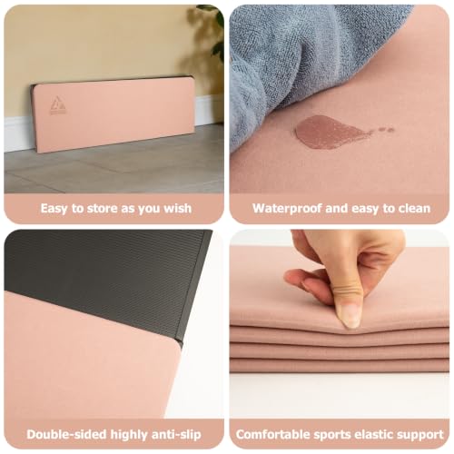 IwIeIaIrI Foldable POE Non Slip Yoga Pilates Mat– 1/4" (6mm) Thick | Foldable Lightweight with Carry Strap, Portable for Home Workout, Pilates, Travel & Gym Mat - color: Pink
