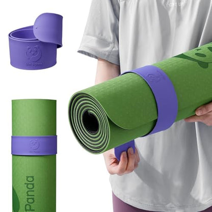 Slim Panda Yoga Mat Strap Slap Band, One Snap Keeps Mats Tightly Rolled, Heavy-Duty Clasp Fits Most Size Mats(24" L X 2" W) - color: Purple