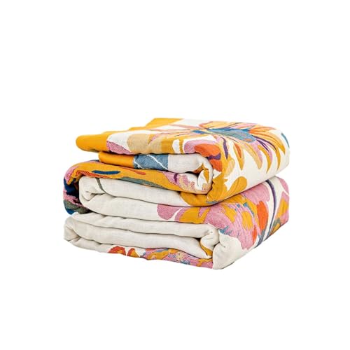 XIBLC Boho Throw Blanket, 100% Cotton Ultra Soft Luxury Throw Rustic Quilt, 50"x60" Floral Bird Butterfly Farmhouse Decor Bed Blankets, All Season Rustic Reversible Bohemian Throw for Bed - Yellow - color: Flowers Butterfly Yellow, size: 50x60 Inch
