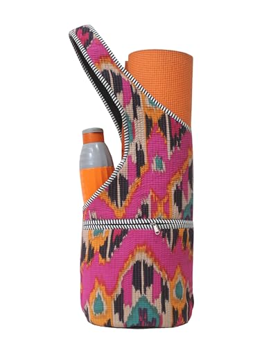 INDIAN CRAFT CASTLE Yoga Mat Bag | Tote Mat Bag | Sling Yoga Tote w/Large Side Pocket & Zipper Pocket | Yoga Mat Carrier Fits Most Size Mats - color: Pink Multi