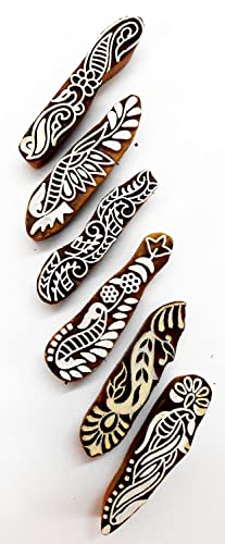 CraftsofIndia® Elegant Border Pattern Henna Mehendi Print Wooden Block Stamps (Set of 6 | - size: 6 Pcs