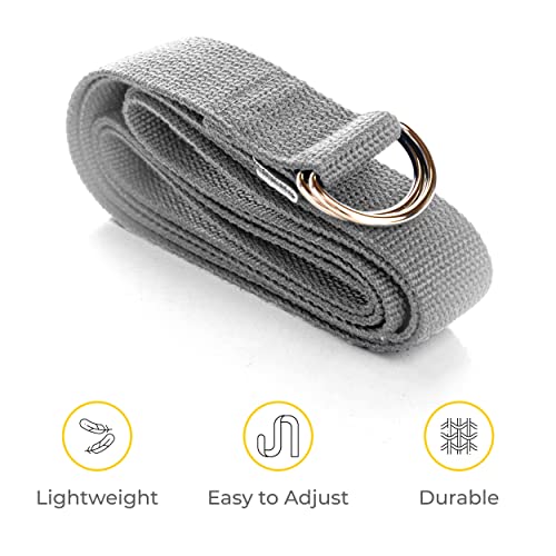 Bulk Yoga Straps, 10 Pack, 6ft, D-Ring Buckle | Adjustable Leg Stretching Strap for Muscle and Hamstring Stretch - Exercise Strap for Home,Gym, Schools and Studio - color: Cool Gray