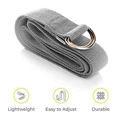 Bulk Yoga Straps, 10 Pack, 6ft, D-Ring Buckle | Adjustable Leg Stretching Strap for Muscle and Hamstring Stretch - Exercise Strap for Home,Gym, Schools and Studio - color: Cool Gray