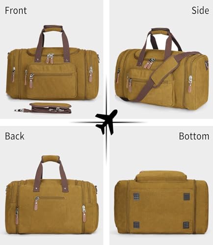 Sechunk Duffle Bag Canvas Leather Large Outdoor Shoulder Bag (yellow) - color: yellow