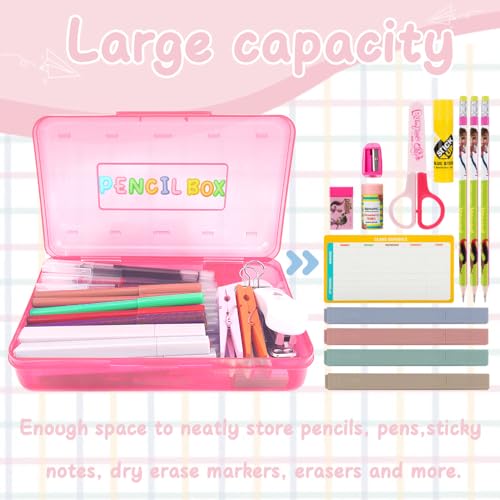 Pink Blue Pencil Case 2 Pack - Large Capacity Plastic Pencil Box Organizer - color: Pink Blue