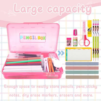 Pink Blue Pencil Case 2 Pack - Large Capacity Plastic Pencil Box Organizer - color: Pink Blue