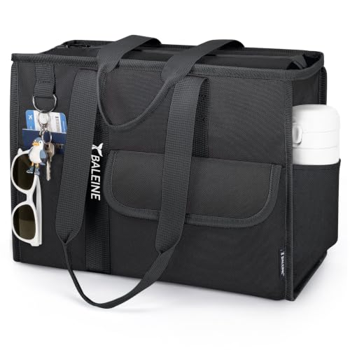 BALEINE Utility Tote Bag for Women with Zipper, Teacher Nurse Work Bag | Detachable Reinforced Bottom, Water Resistant Oxford, Multiple Organized Pockets, Foldable Lightweight for Travel Shopping - color: Black, size: Large