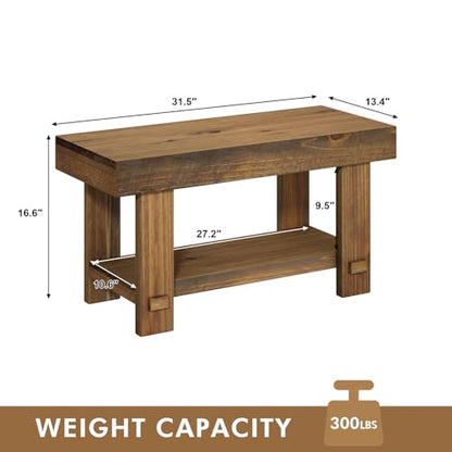 HOKYHOKY Solid Wood Entryway Bench - 31.5" Farmhouse Small Narrow Benches - size: 31.5"