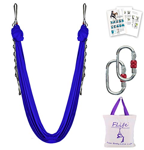 F.Life Aerial Silk Yoga Hammock & Swing for yoga Inversion,Strength training,starter hardware kit - color: royal blue
