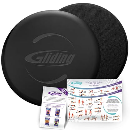 Gliding 9” Sliders for Working Out on Any Floor, 1 Pair + 4 Videos - color: Black