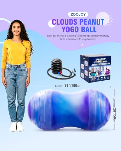 ZOOJOY Peanut Ball for Kids and Adults | 18/20Inch Anti-Burst Exercise Ball - color: Purple & Blue, size: 39 x 20 Inch