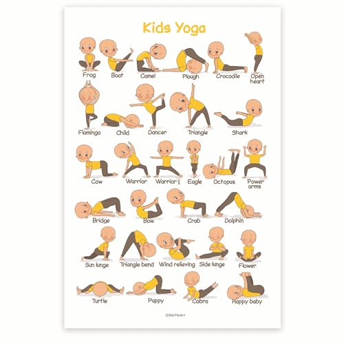 Bliss Monkey Co. Kids Yoga Poster - Yoga Poses Diagram for Kids - Yoga for Children - Instruction Illustration Poster 12 x 18 Inch Poster - Unframed - Premium 100lb Gloss - Made In USA - BMCP0420