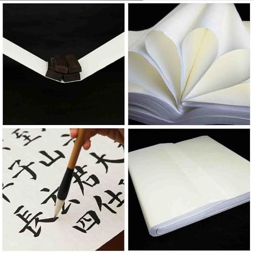 KYMY Chinese/Japanese Calligraphy Xuan Paper 100PCS, Sumi/Rice Paper for Writing Painting Drawing Practice, Chinese Brush Ink Paper Shu (Ripe) (34 x 138 cm / 13.38 x 54.33 inch) - size: Shu (Ripe) Xuan 34 x 138 cm (13.38 x 54.33 inch)