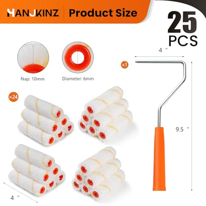 24 Pack Microfiber Paint Roller 4 Inch, 3/8 Inch Nap | Mini Paint Roller Covers, Small Paint Roller with Roller Frame, Ideal for Walls, Ceilings, Doors - size: 4 Inch,24 Pack