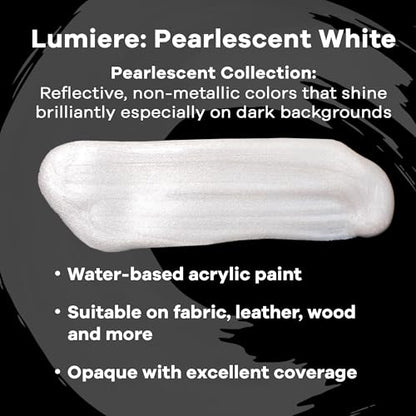 Jacquard Lumiere 8oz Fabric Paint Pearlescent White - Metallic Paint for Fabric Paper Wood Ceramic and Metal - Light-bodied Metallic Acrylic Paint - Lightfast & Vibrant Metallic Acrylic Paints - color: Pearlescent White, size: 8 Fl Oz (Pack of 1)