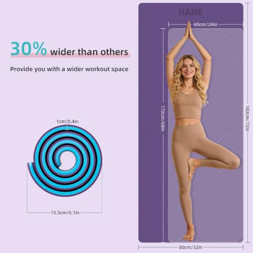 HAHE Wide Yoga Mat 72"x32"x0.4" Thick Pilates Mat with Carrying Strap | Exercise Mats for Home Workout, Wide Non-slip Exercise Mats, Double-Sided POE Fitness Mat for Yoga, Pilates & Travel - color: Purple+Sky Blue