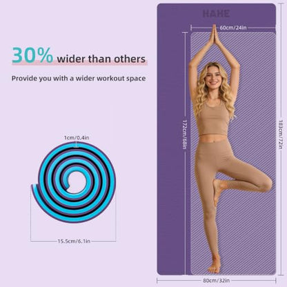 HAHE Wide Yoga Mat 72"x32"x0.4" Thick Pilates Mat with Carrying Strap | Exercise Mats for Home Workout, Wide Non-slip Exercise Mats, Double-Sided POE Fitness Mat for Yoga, Pilates & Travel - color: Purple+Sky Blue