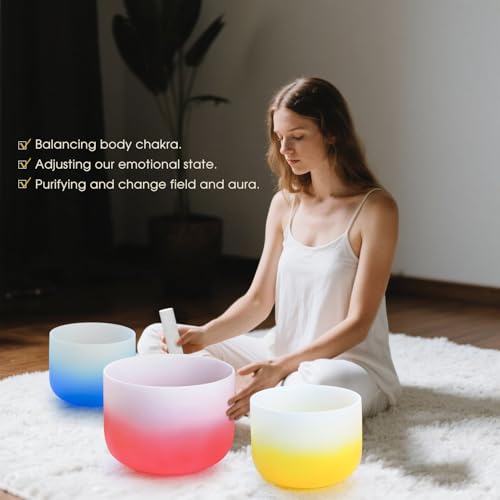 432HZ PCS Aria Gradient Crystal Singing Bowl Set of 3,GEC Note - size: 8"G 10"E 12"C